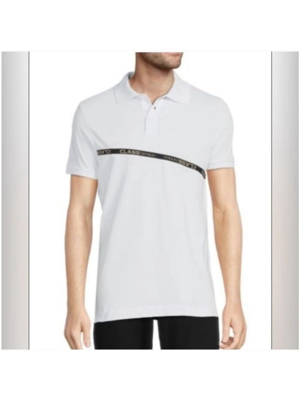 Roberto Cavalli Class Cotton Polo Shirt Mens Size L White Logo NEW